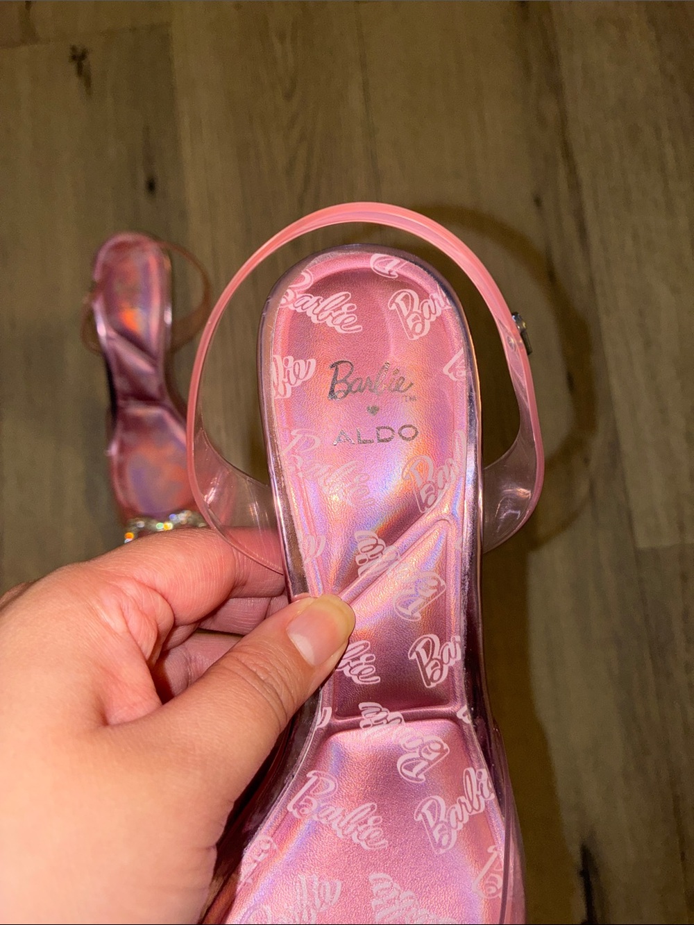 ALDO Barbie Women's Light Pink Slingback Pointed Heels with Crystal Heart - Picture 6 of 16